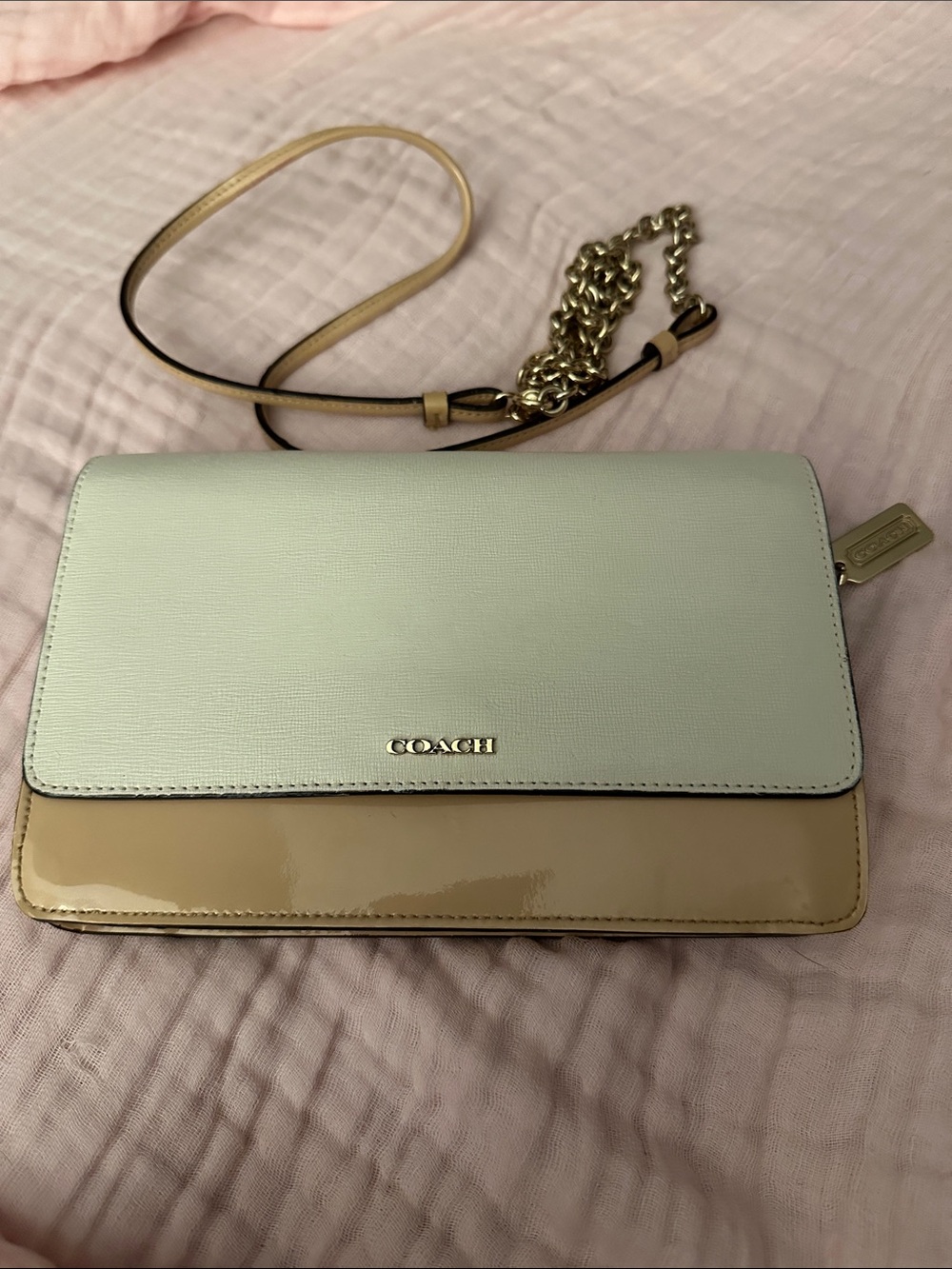 Coach Two-Tone Cream & Tan Chain Strap Crossbody